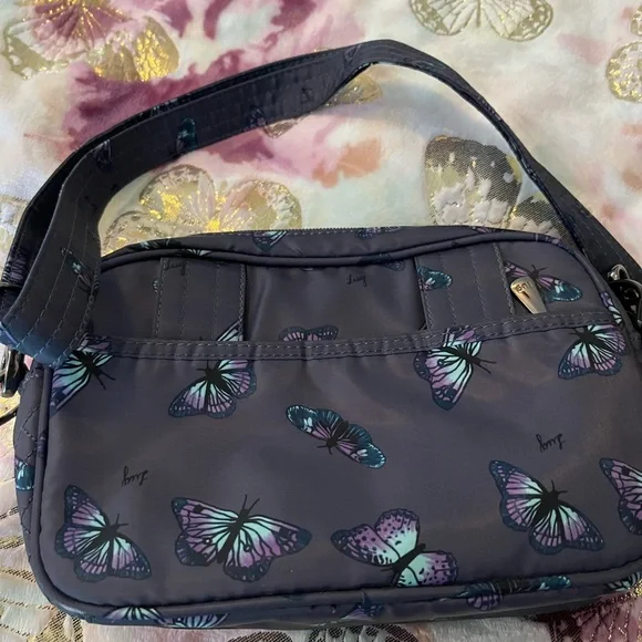 Lug Crossbody Bag with Butterfly Design - Gray and Purple - Picture 2 of 6